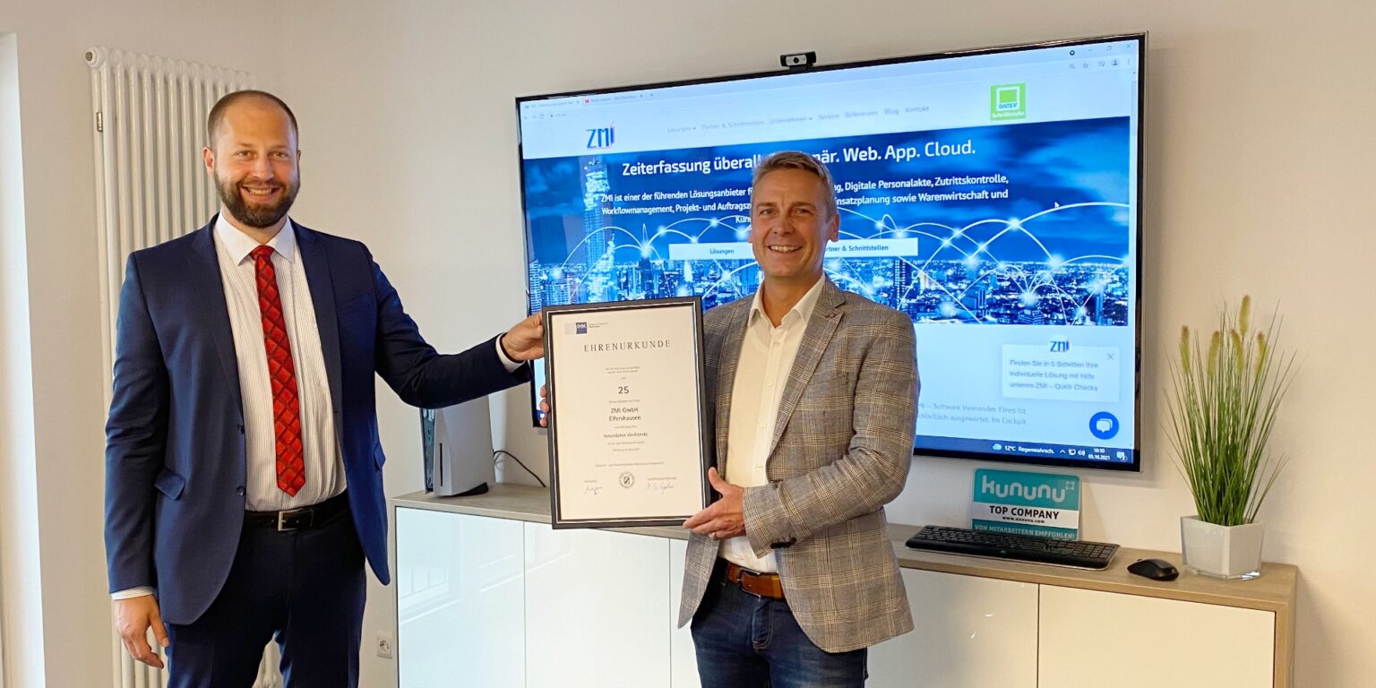 Ehrenurkunde für 25 Jahre ZMI