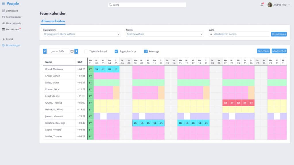 People - Änderungen in Version 1.0.31: Teamkalender