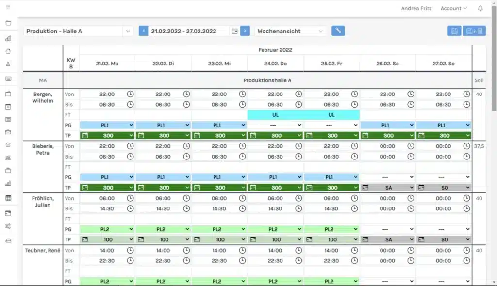 Planner - Wochenansicht der Personaleinsatzplanung